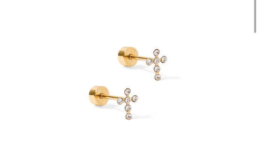 Screwback Stud Earrings - Clara Cross Gold