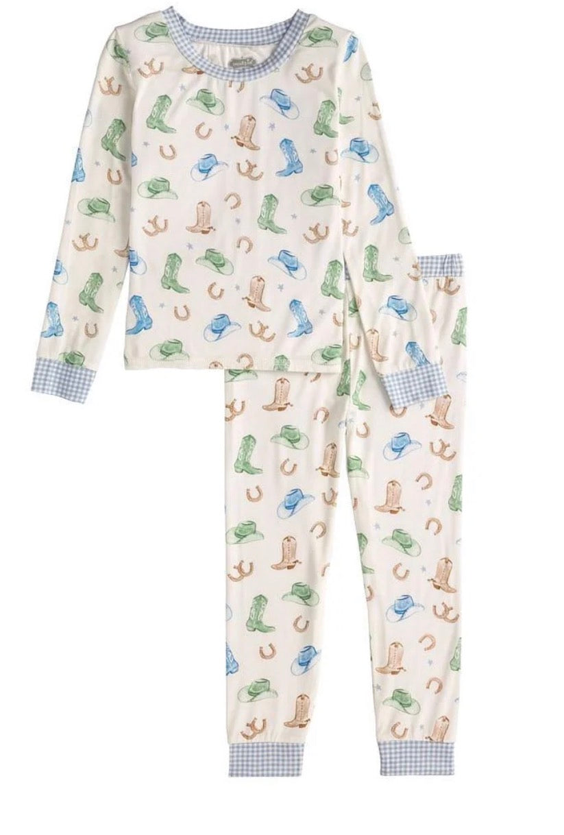 Blue and Green Gingham Cowboy Pajama Set