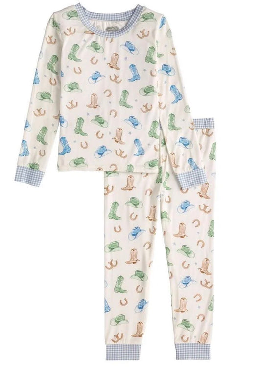 Blue and Green Gingham Cowboy Pajama Set