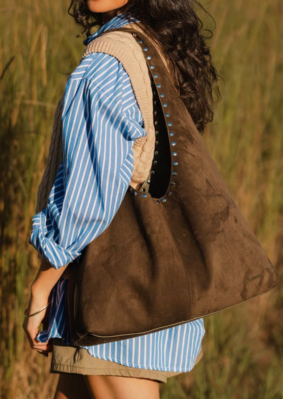 Hailey Suede Shoulder Bag- Olive