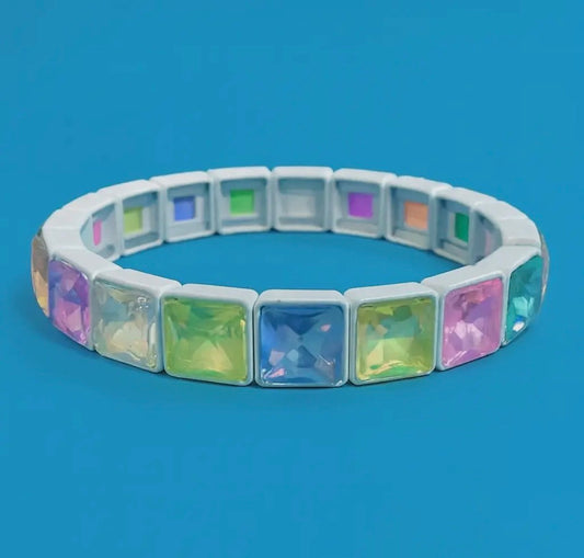 Enamel Stretch Bracelet- Libby - Rainbow