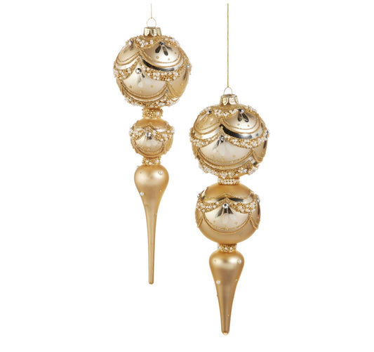 11" Gold Pearl Trimmed Finial Ornament