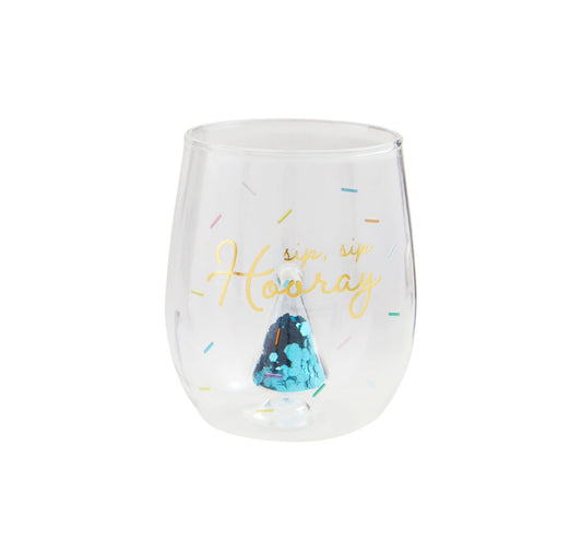 Hooray Birthday Glitter Wine Glass