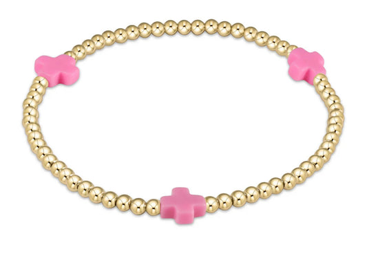 egirl Signature Cross Small Gold Pattern 3mm Bead Bracelet - Bright Pink