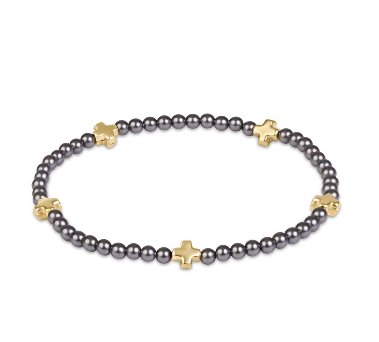signature cross small 3mm pearl dark grey bracelet - gold