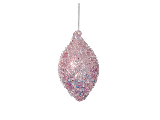 Beaded Tear Drop Ornament- Pink