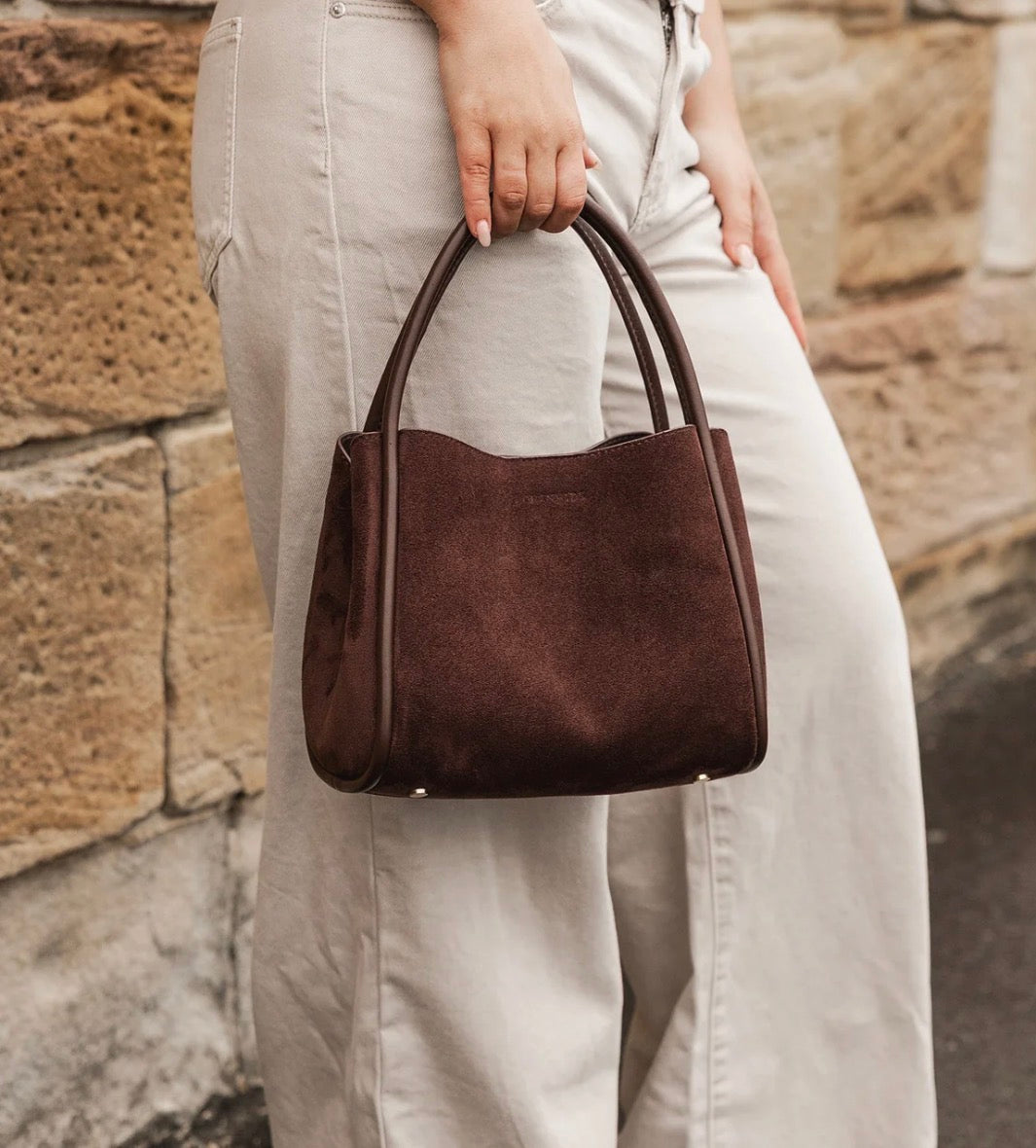 Steffie Suede Mini Tote Bag- Chocolate