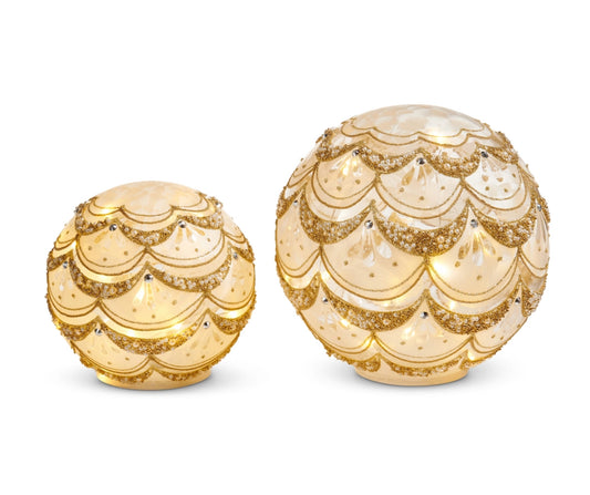 Lighted White And Gold Pearl Orbs