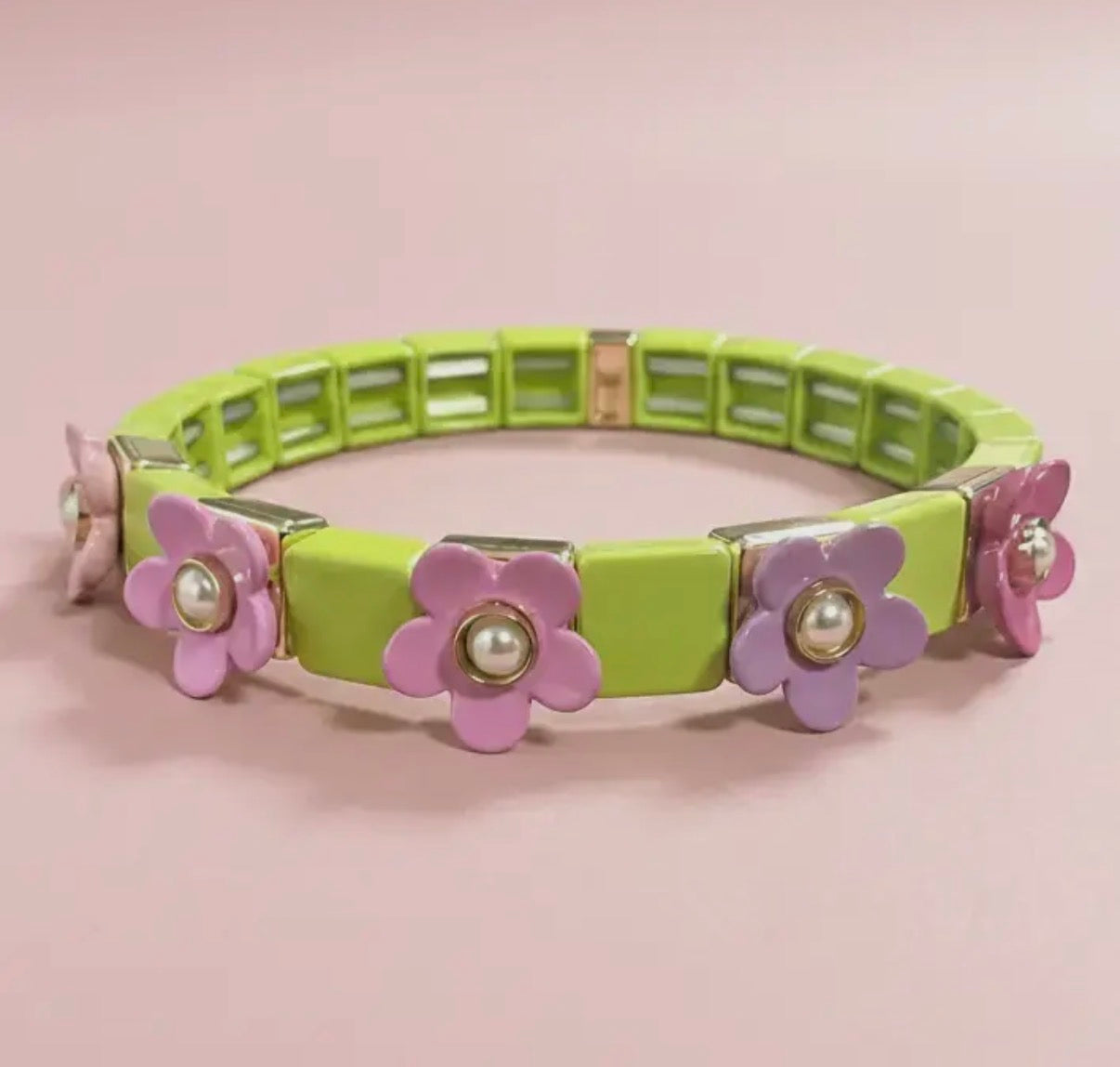 Floral Enamel Stretch Bracelet - Poppy