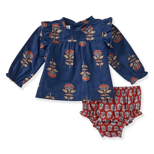 Navy Floral Pinafore Set