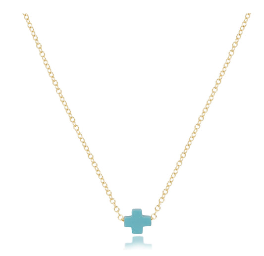 16” Necklace Gold Signature Cross- Small Turquoise