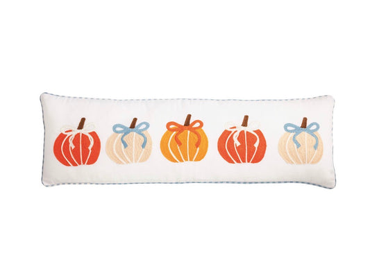 Embroidered Pumpkin Bow Pillow