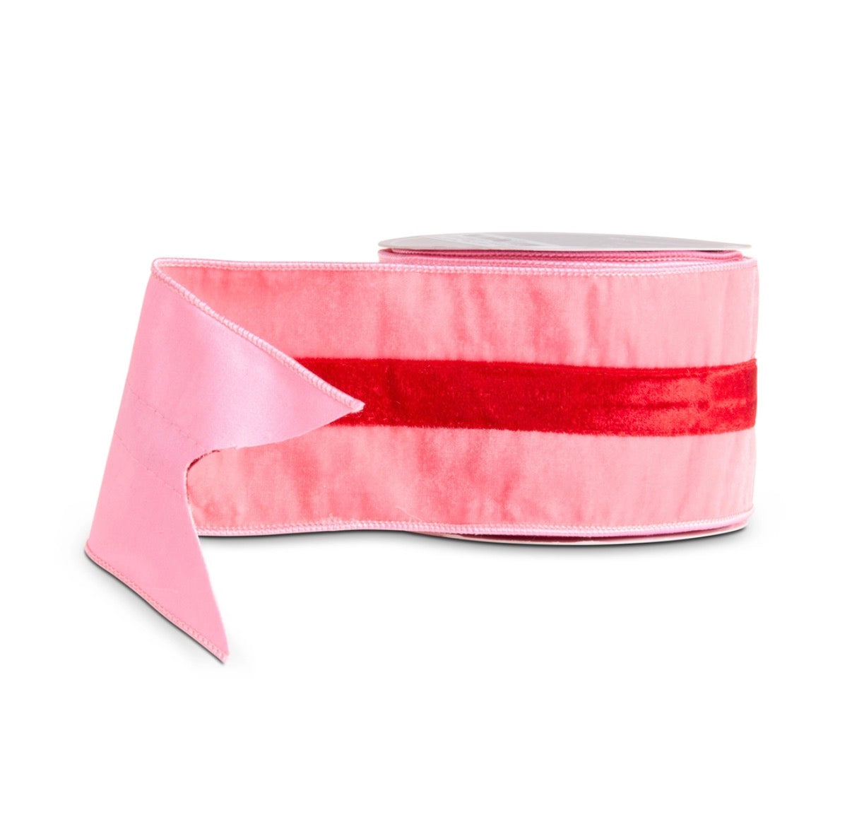 4" X 10 Yds Pink And Red Striped Velvet Wired Ribbon