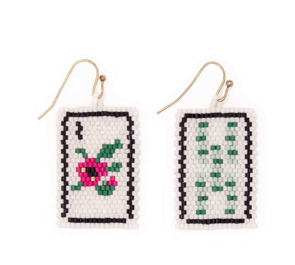 LILY BEADED MAHJONG EARRINGS FLOWER