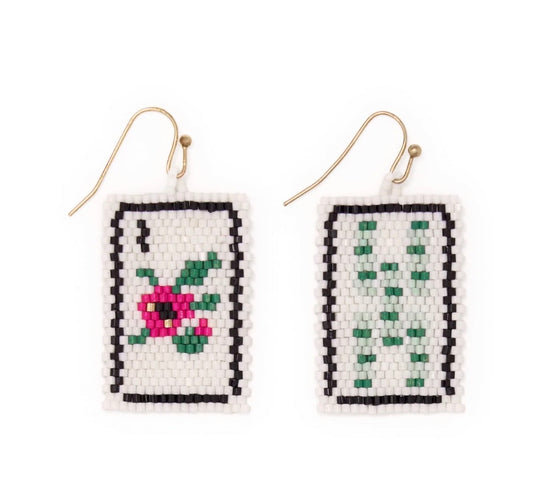 LILY BEADED MAHJONG EARRINGS FLOWER
