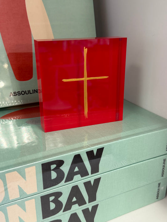 Acrylic Block Cross- Cherry Red