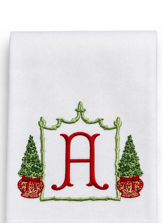 Christmas Topiary Initial Tea Towel