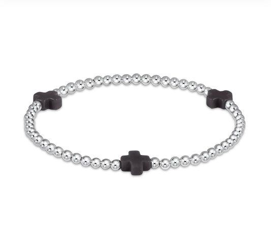 Signature Cross Sterling Pattern 3mm Bead Bracelet- Onyx