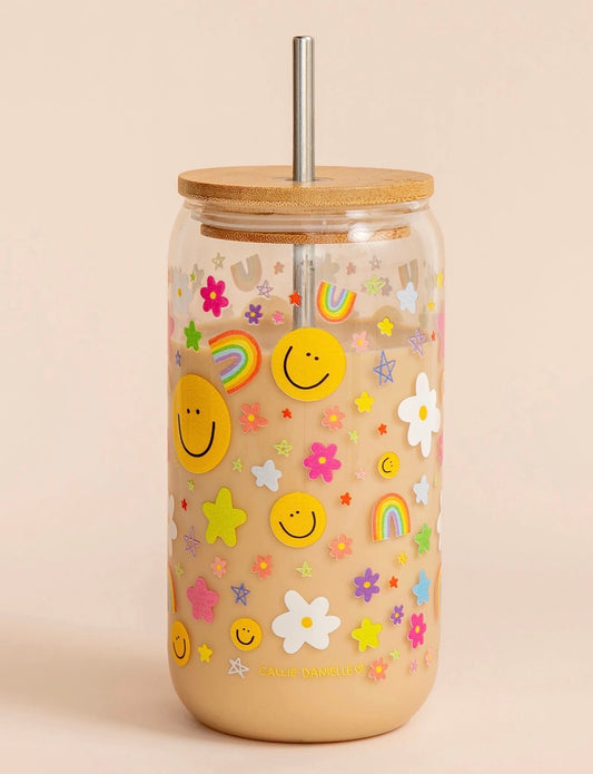 Rainbows & Smiley Faces Glass Can