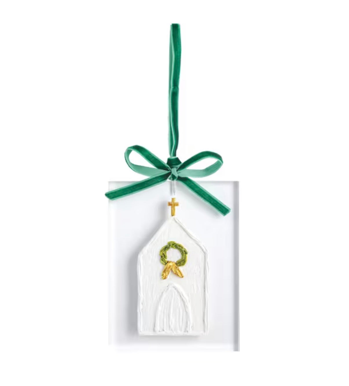 Painted Acrylic Ornament with Green Ribbon