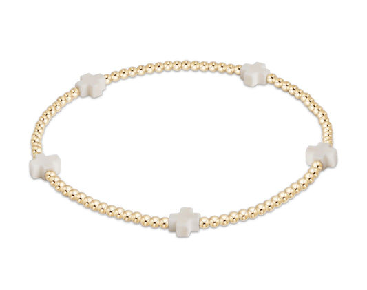 Signature Cross Small Gold Pattern 2mm Bead Bracelet- Off White