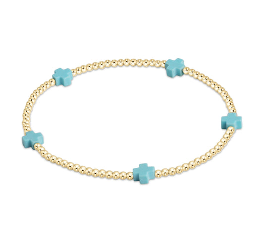 egirl Signature Cross Small Gold Pattern 2mm Bead Bracelet - Turquoise