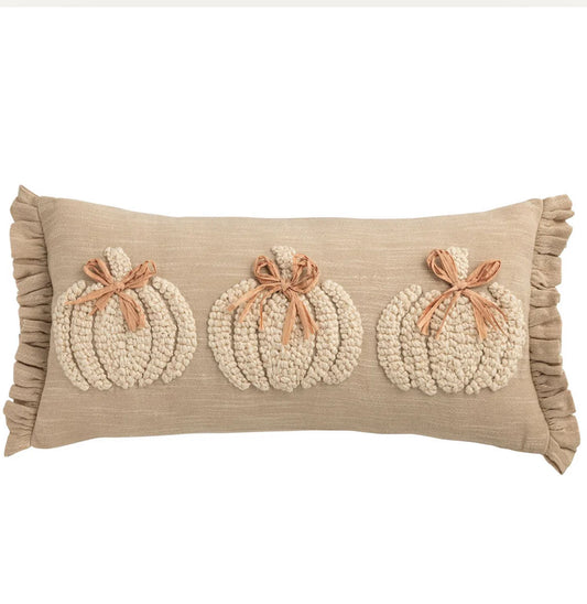 Lumbar White Embroidered Pumpkin Pillow