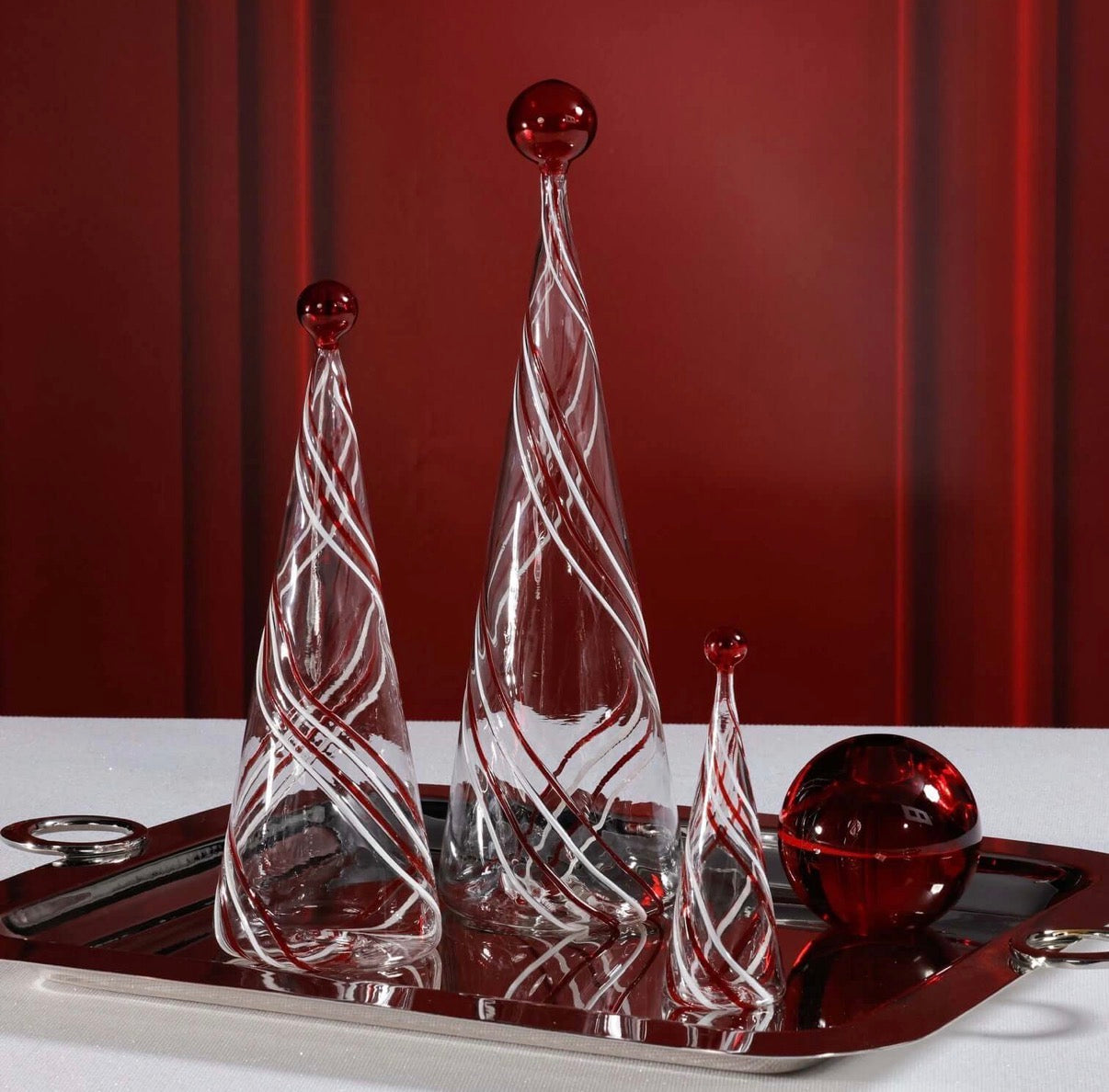 Red Swirl Glass Trees