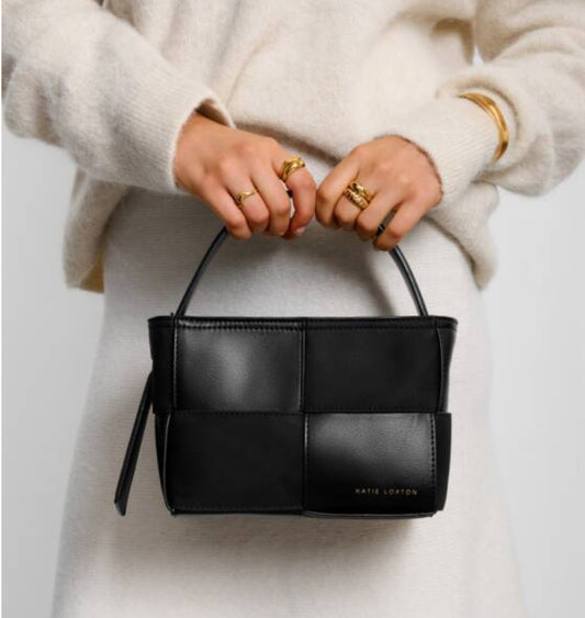 Taya Woven Top Handle Bag- Black