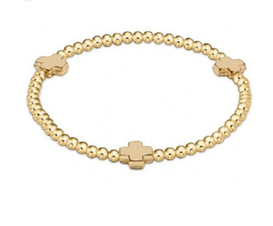 egirl Signature Cross Small Gold Pattern 3mm Bead Bracelet - Gold