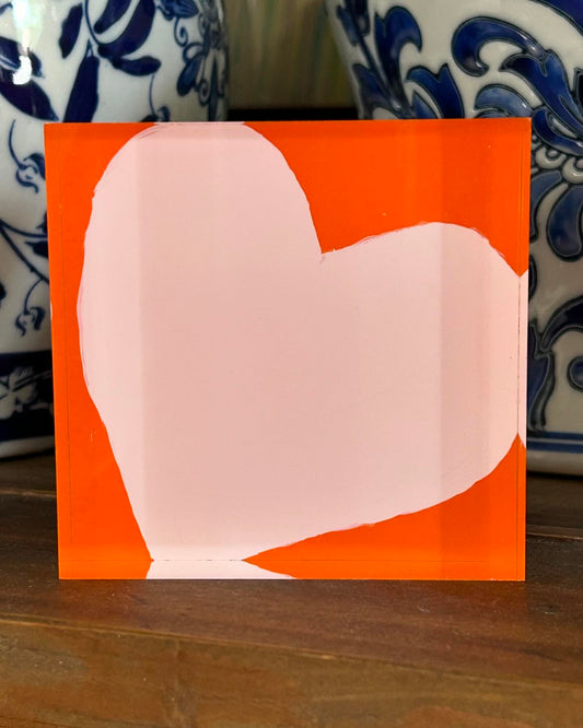 Acrylic Block Heart- Orange/ Light Pink