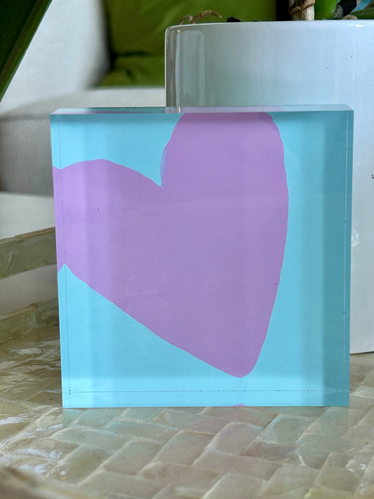 Acrylic Block Heart- Light Blue/Violet