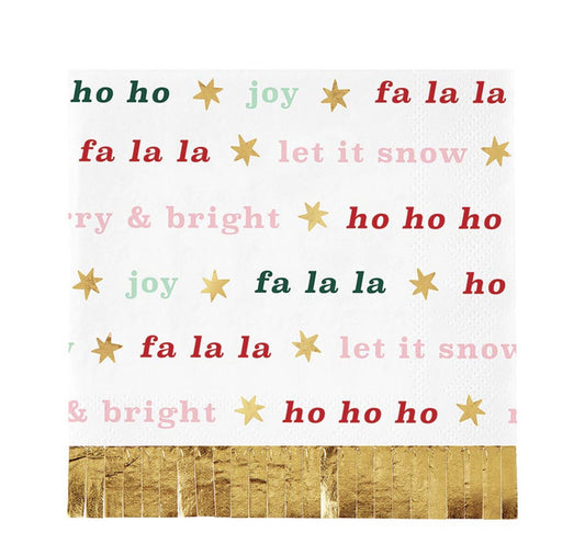 Christmas Fringe Gold Foil Cocktail Napkin