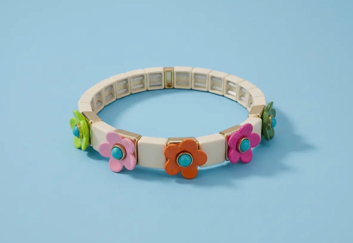 Floral Enamel Stretch Bracelet - Poppy