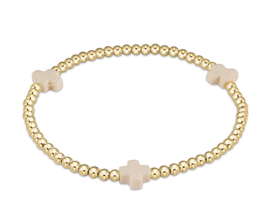 Signature Cross Gold Pattern 3mm Bead Bracelet- Off White