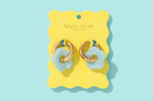 Huggie Earrings - Gold Hoops + Turquoise Acrylic Flowers - Laurel