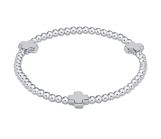 EXTENDS - SIGNATURE CROSS STERLING PATTERN 3MM BEAD BRACELET - STERLING