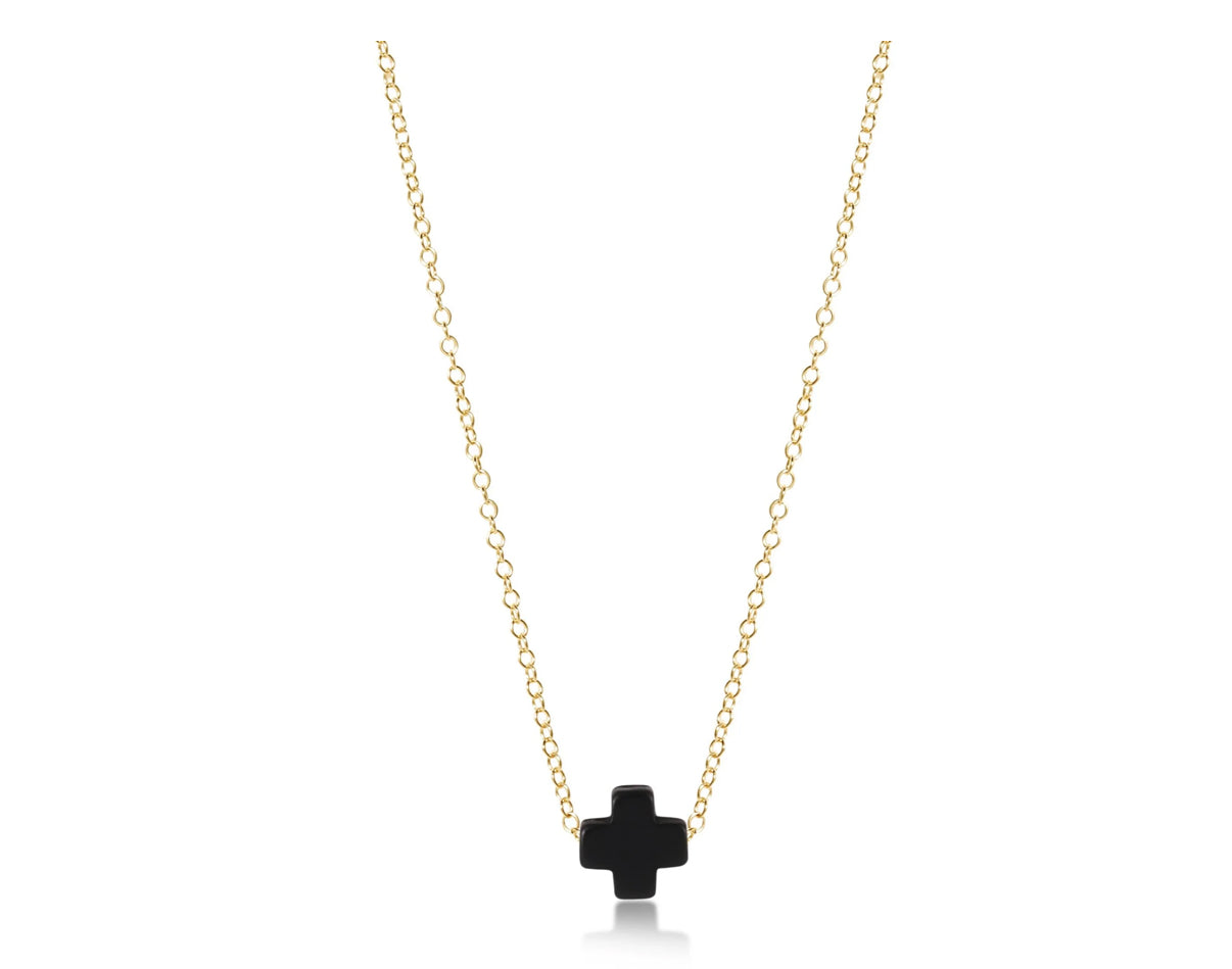 16” Necklace Gold Signature Cross- Onyx