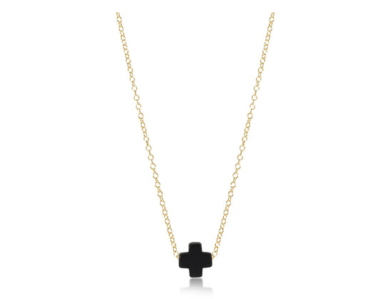 16” Necklace Gold Signature Cross- Onyx