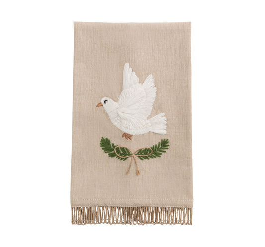 White Christmas Embroidered Tea Towel