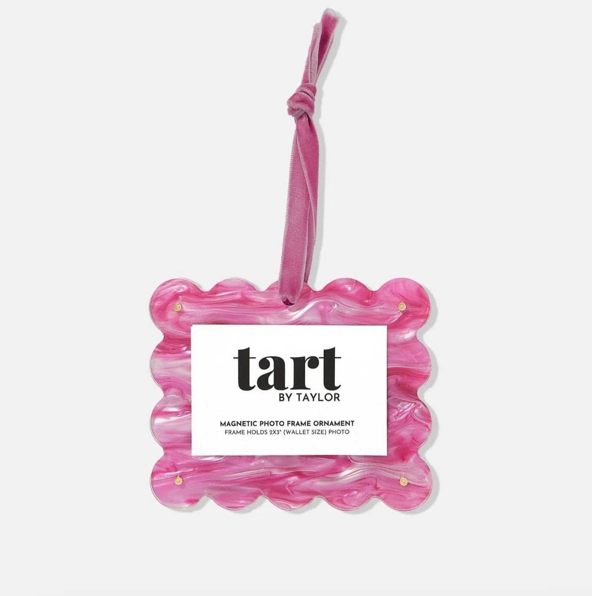 Scalloped Frame Ornament - Pink Marble
