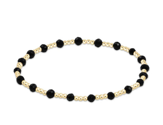 Gemstone Gold Sincerity Pattern 3mm Bead Bracelet- Faceted Onyx