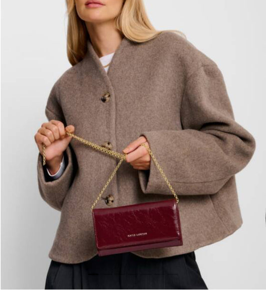 Zea Patent Crackle Crossbody Wallet- Cherry