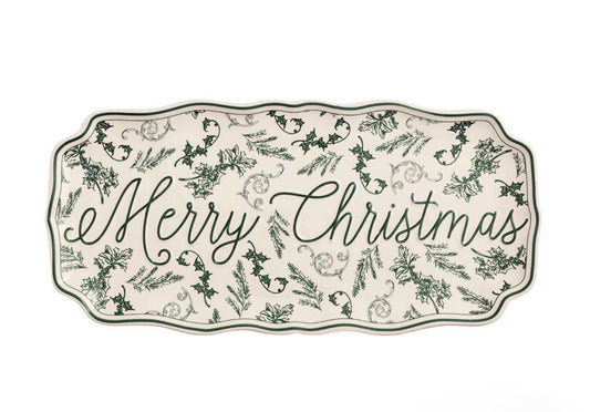 Merry Christmas Green Toile Tray