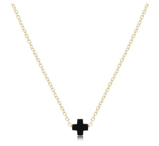 16” Necklace Gold Signature Cross- Small Onyx