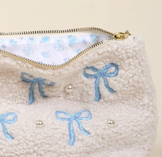 Teddy Pouch- Blue Bow