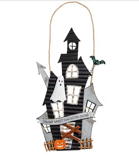Halloween Collection Haunted House LED Light-Up Door Hanger