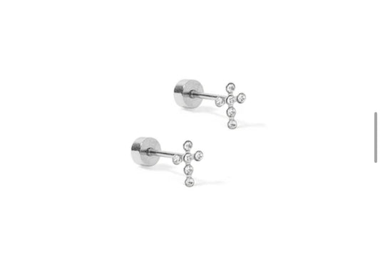 Screwback Stud Earrings - Clara Cross Silver