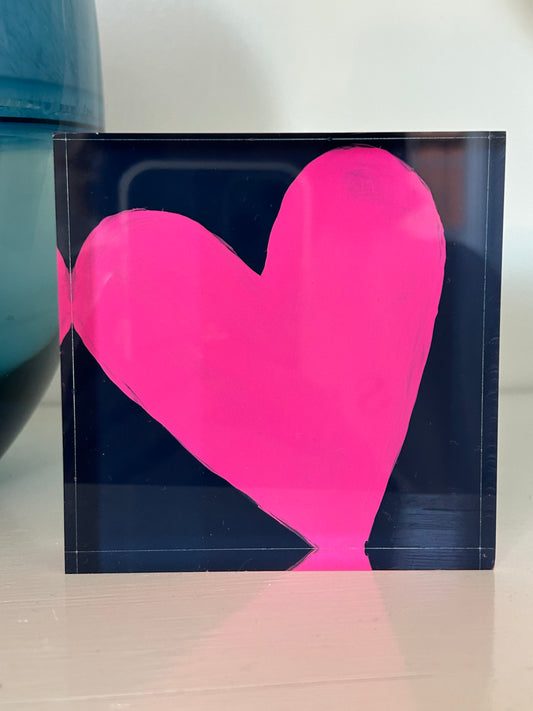 Acrylic Block Heart- Navy/Pink