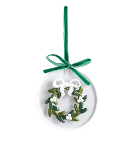 Painted Acrylic Ornament with Green Ribbon